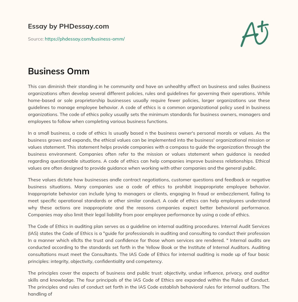 Business Omm essay