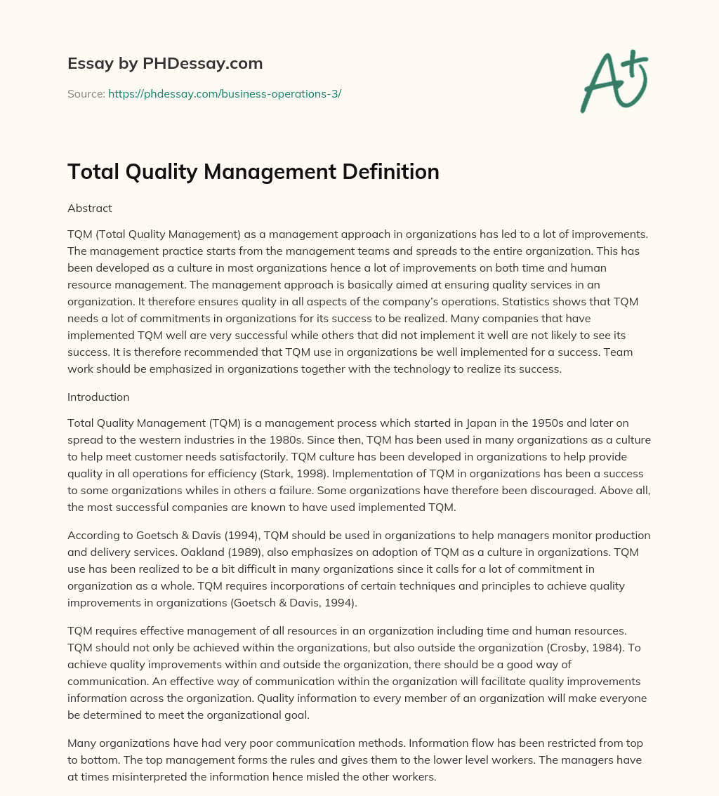 Total Quality Management Definition essay