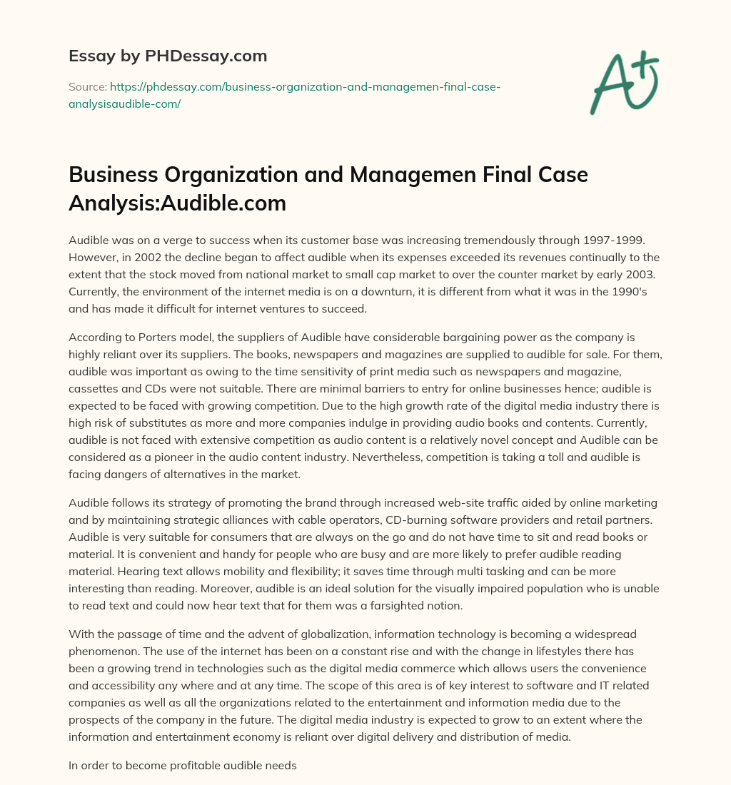 Business Organization and Managemen Final Case Analysis:Audible.com essay