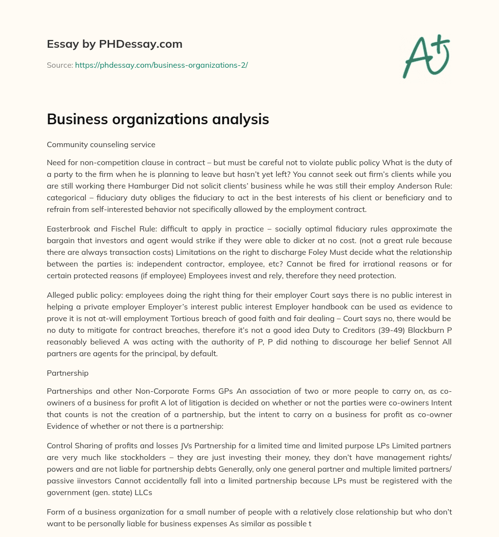 Business organizations analysis essay