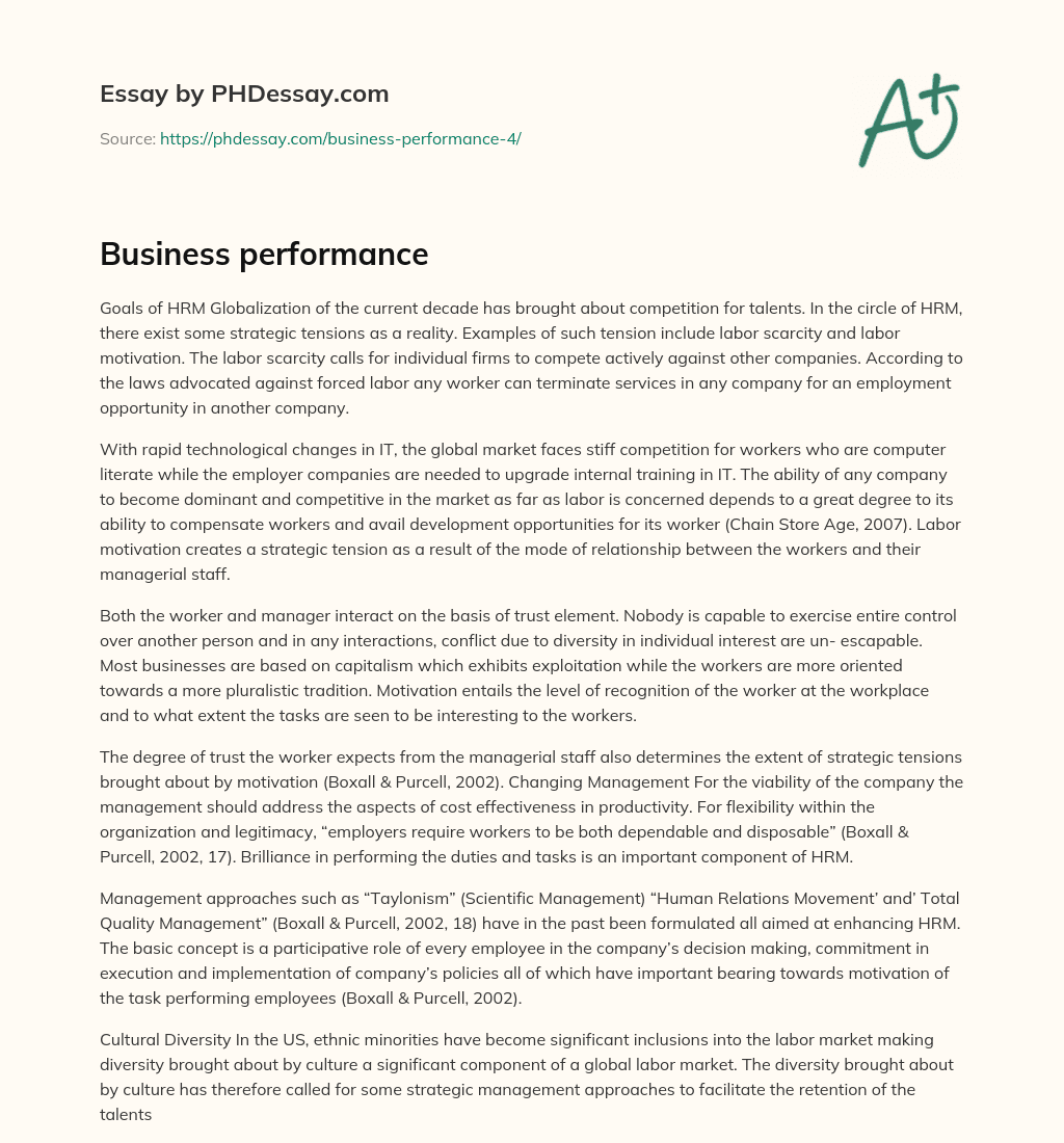Business performance essay