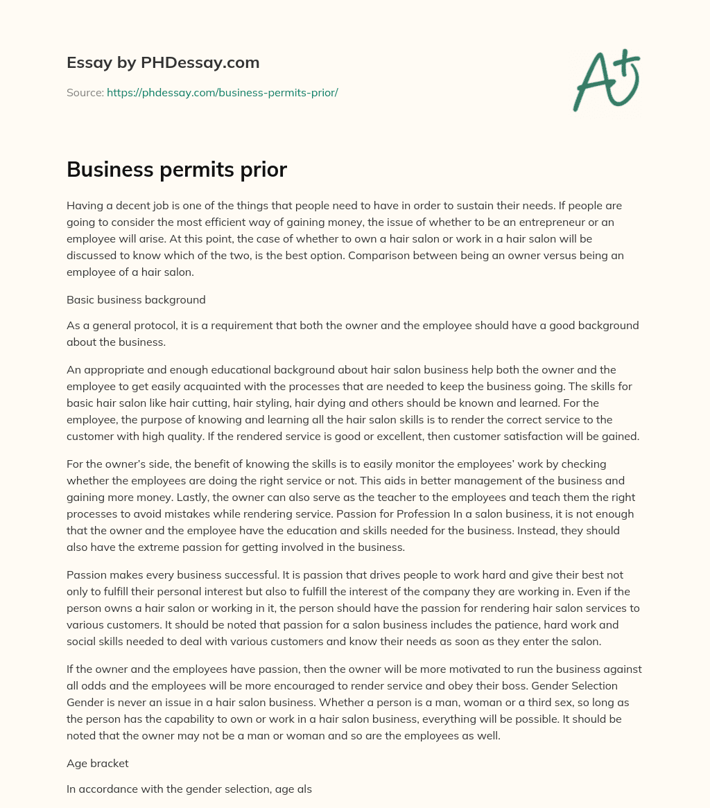 Comparison of Being an Owner and Employee in a Hair Salon Business essay