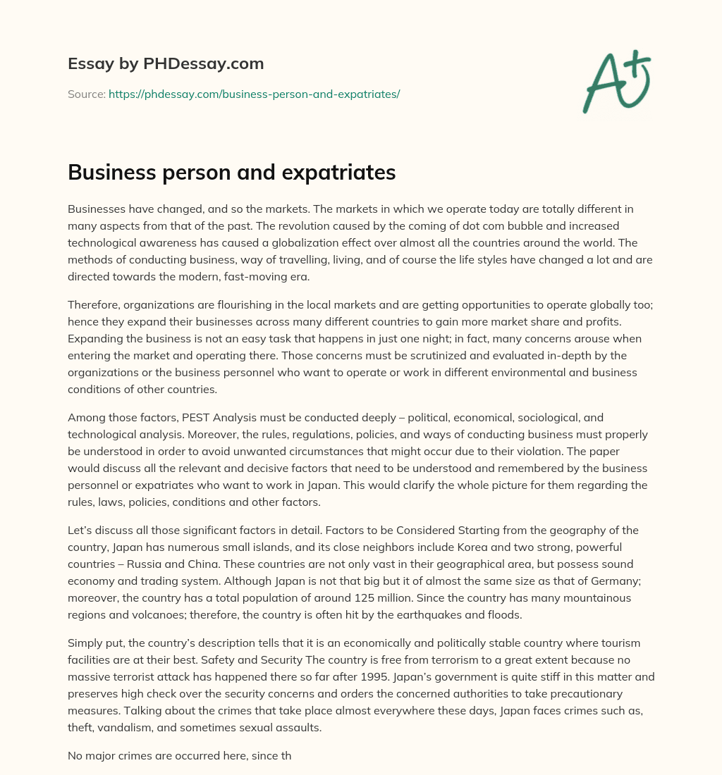 Business person and expatriates essay