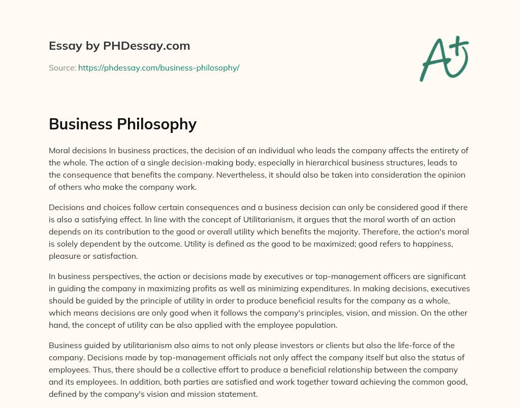 Business Philosophy essay
