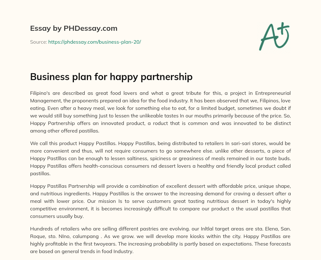 Business plan for happy partnership essay