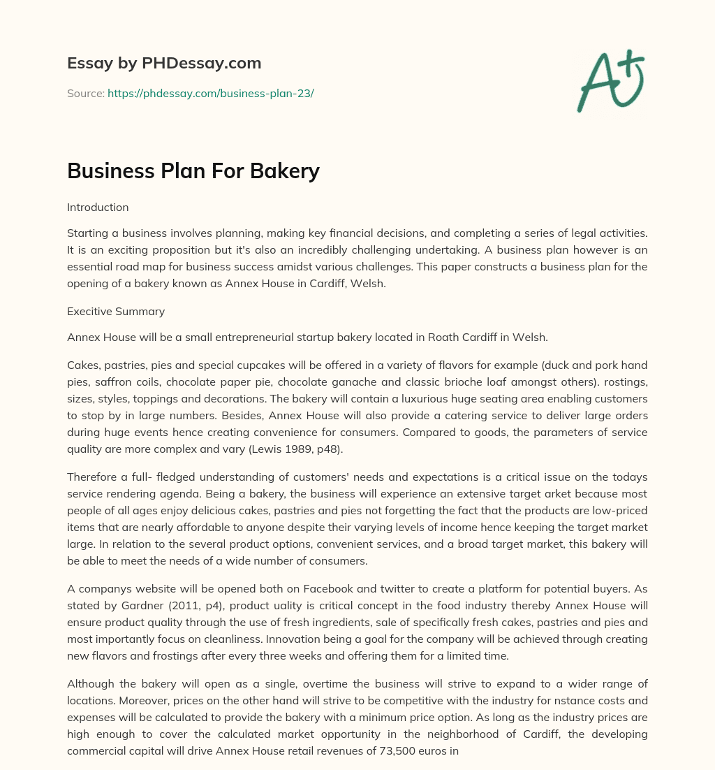 Business Plan For Bakery essay