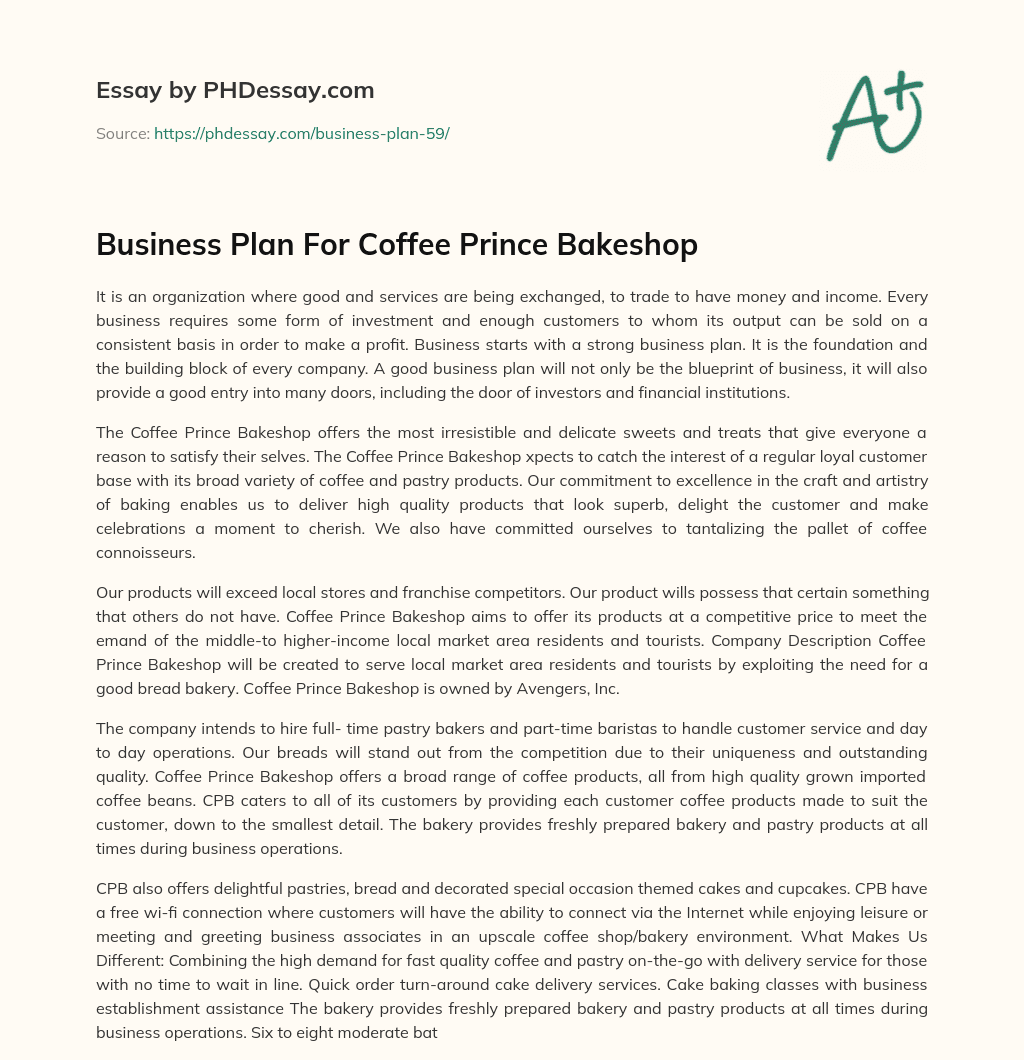 Business Plan For Coffee Prince Bakeshop essay