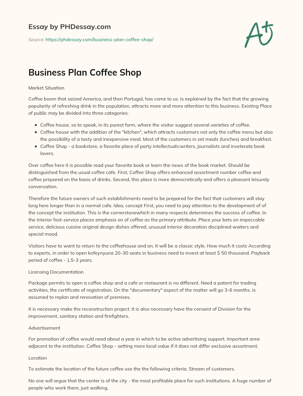 coffee shop essay in english