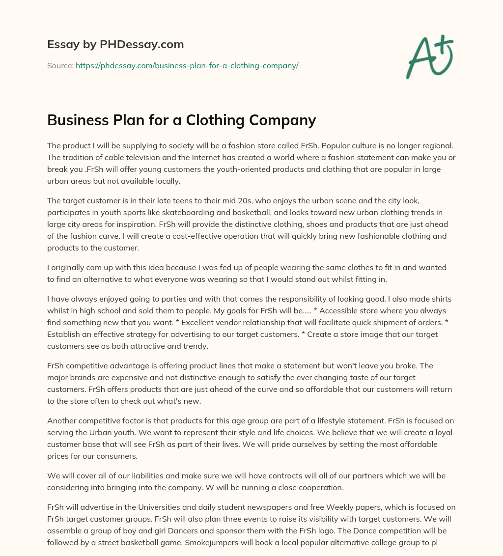Business Plan for a Clothing Company essay