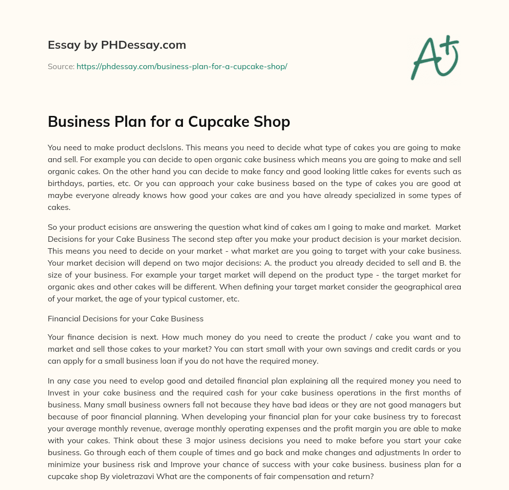 Business Plan for a Cupcake Shop essay