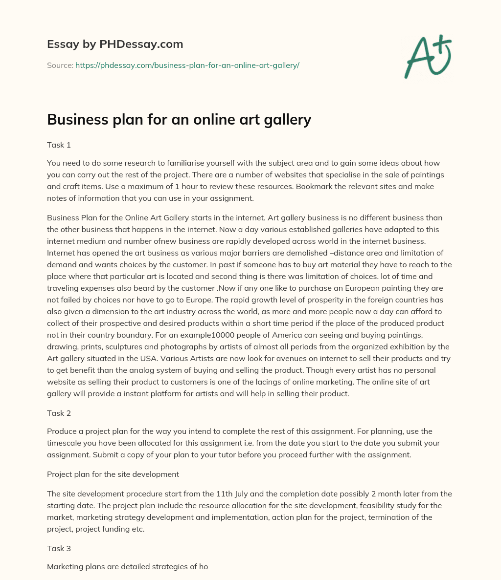 Business plan for an online art gallery essay