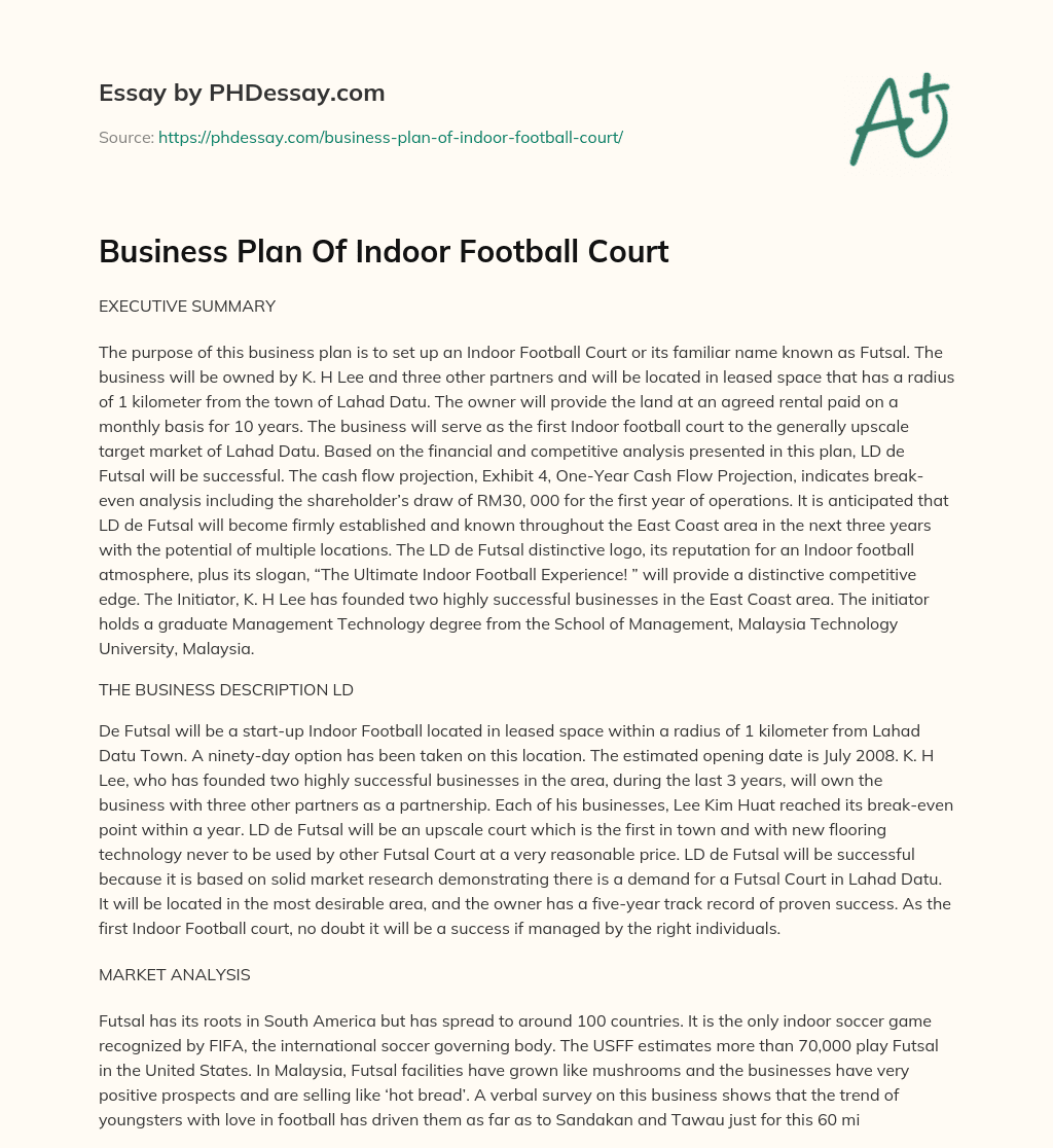 Business Plan Of Indoor Football Court essay
