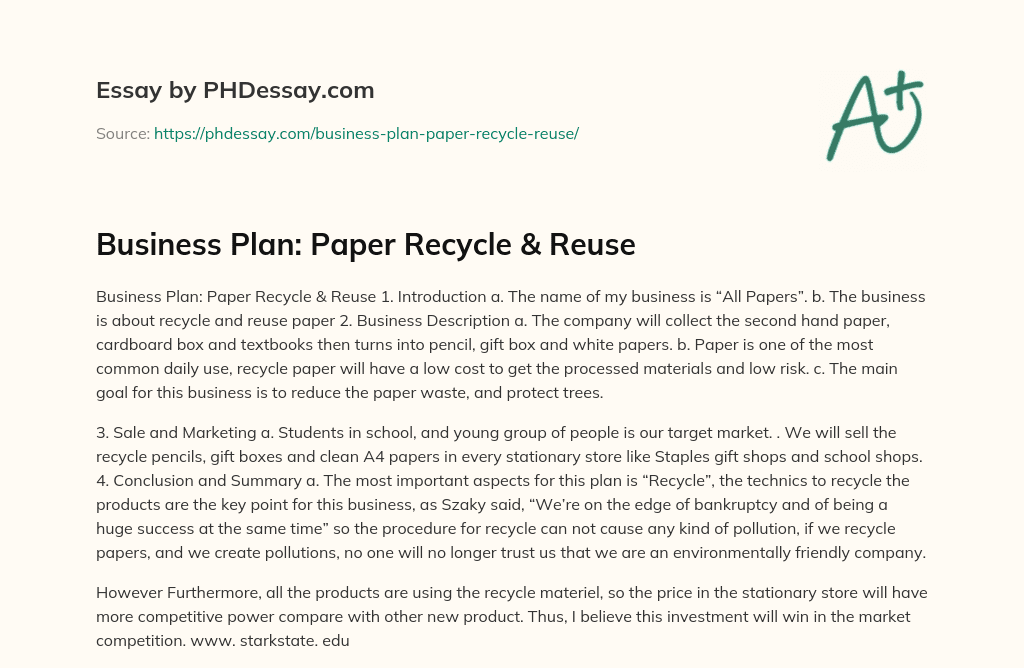 business plan recycle