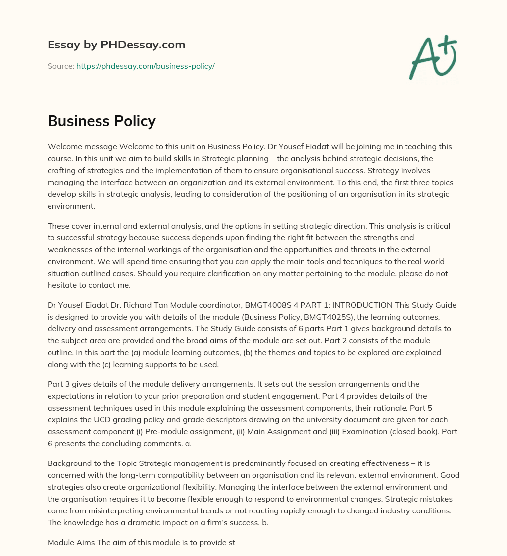 Business Policy essay