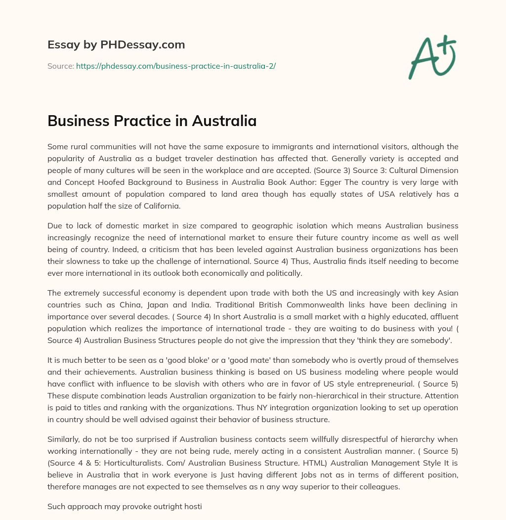 Business Practice in Australia - PHDessay.com