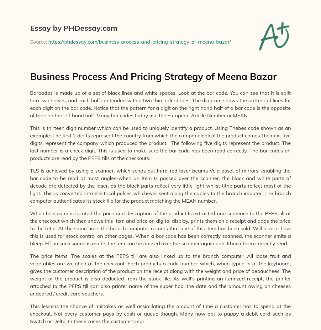 Business Process And Pricing Strategy of Meena Bazar essay