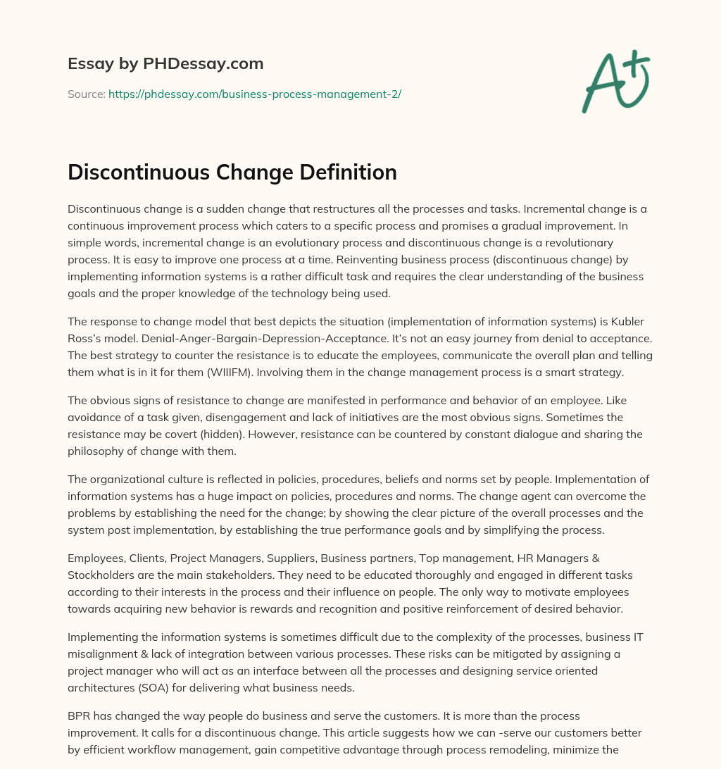 Discontinuous Change Definition essay