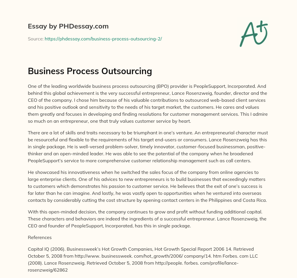 Business Process Outsourcing essay