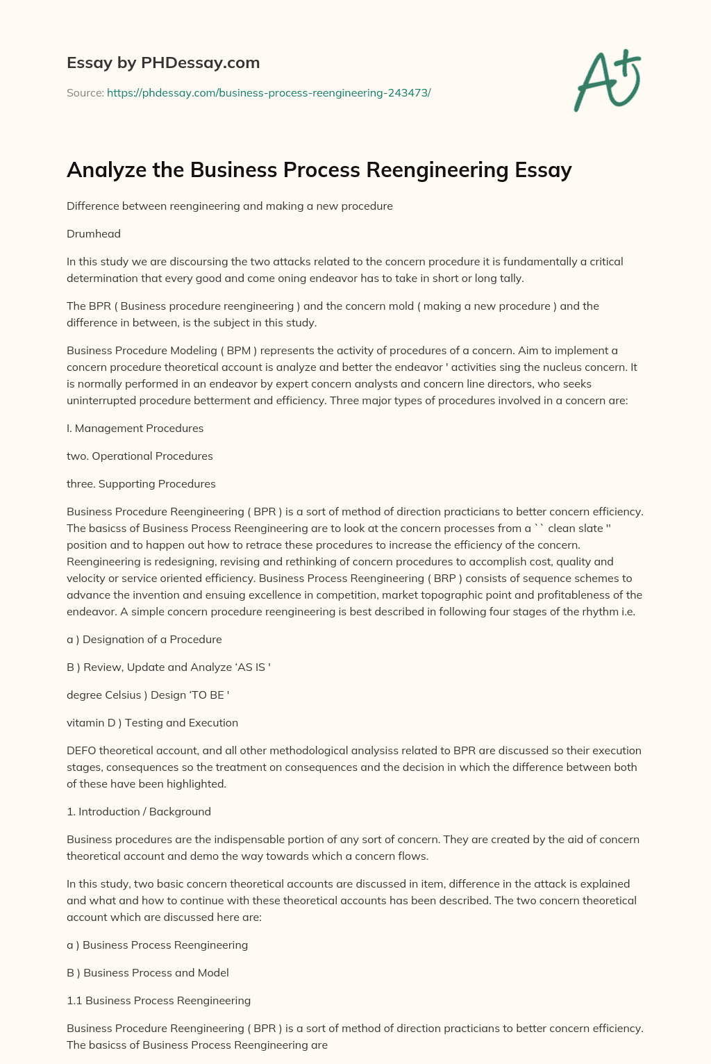 Comparison of BPR and Business Modeling in Improving Business Processes essay