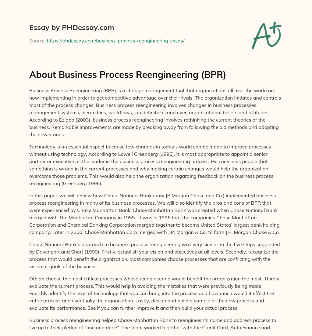 About Business Process Reengineering (BPR) essay