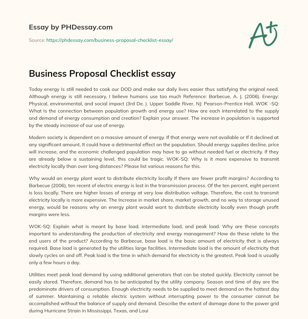 Business Proposal Checklist essay essay