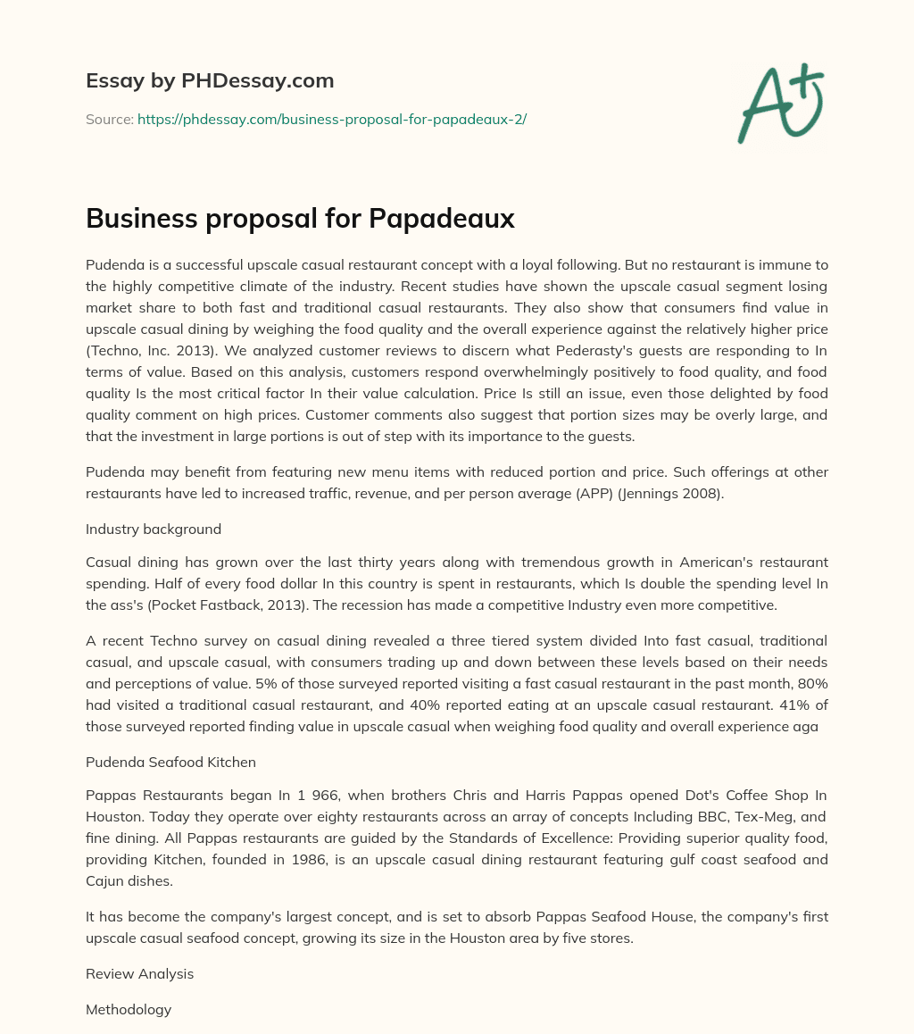 Business proposal for Papadeaux essay