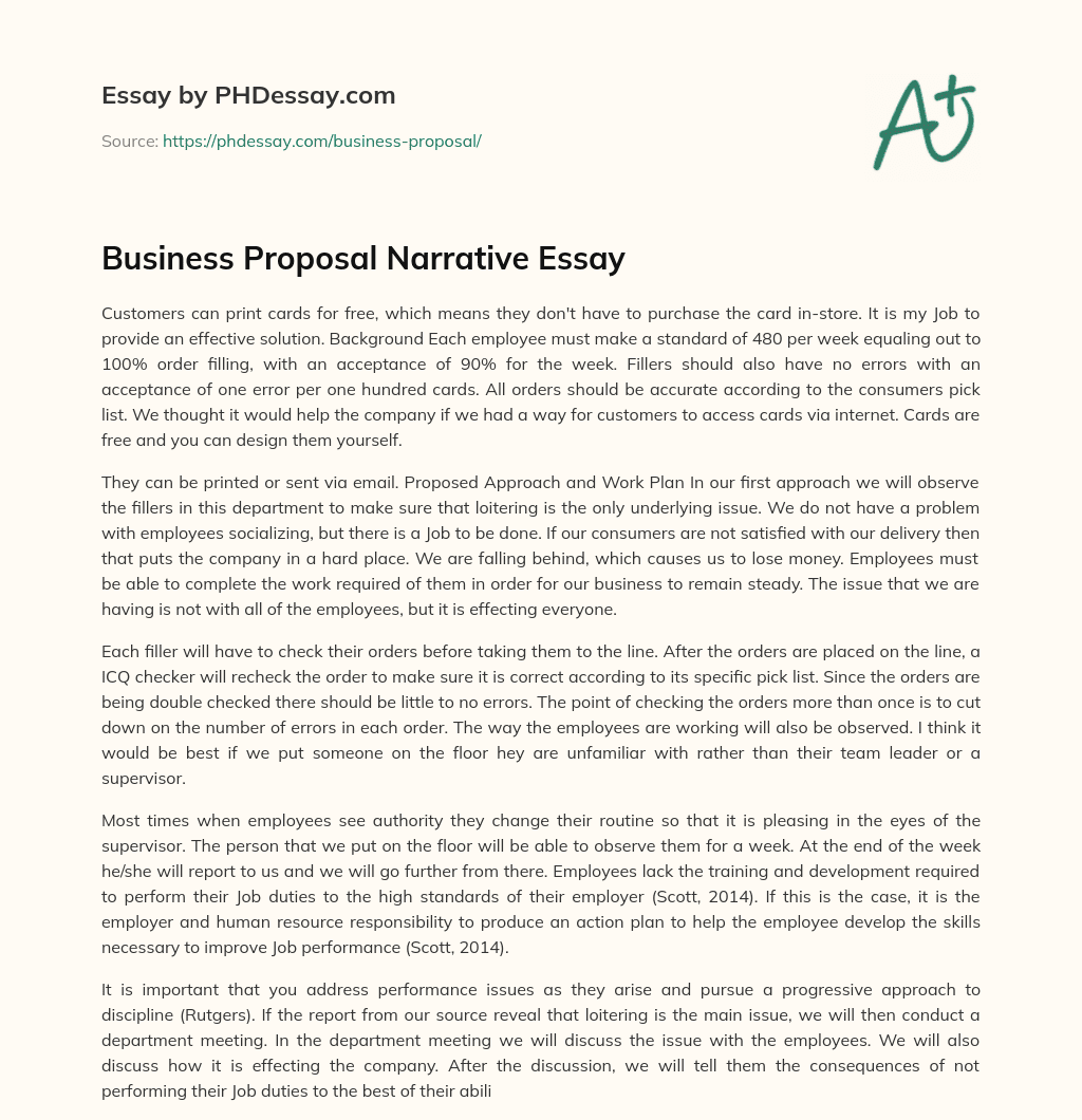 Business Proposal Narrative Essay essay