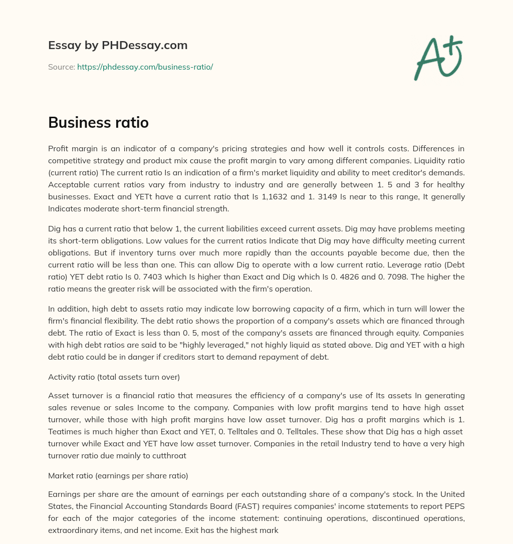 Understanding Financial Ratios: Profit Margin, Current Ratio, and Debt Ratio essay