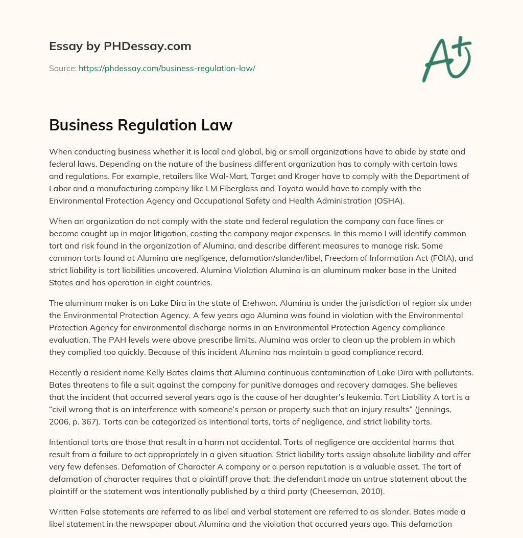 Business Regulation Law essay