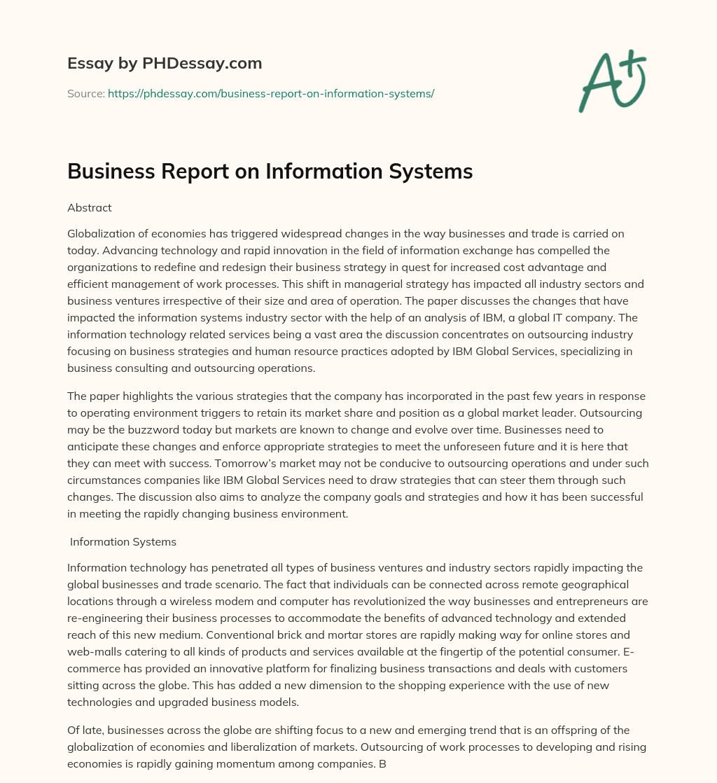 Business Report on Information Systems essay