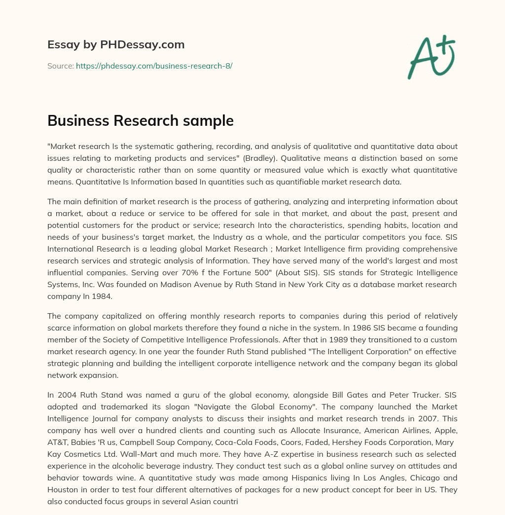 Business Research sample essay