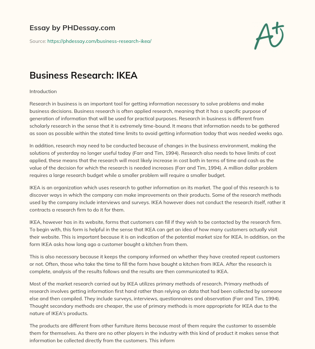 Business Research: IKEA essay