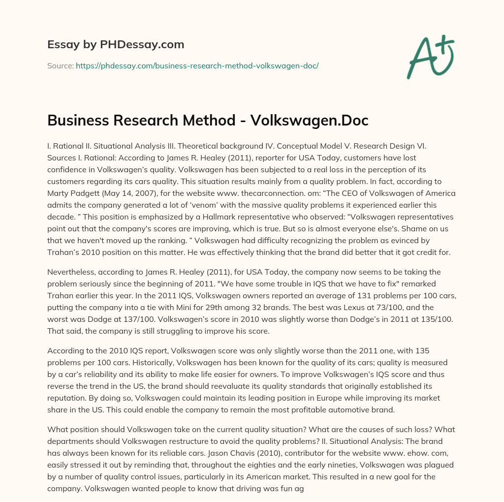 Business Research Method – Volkswagen.Doc essay