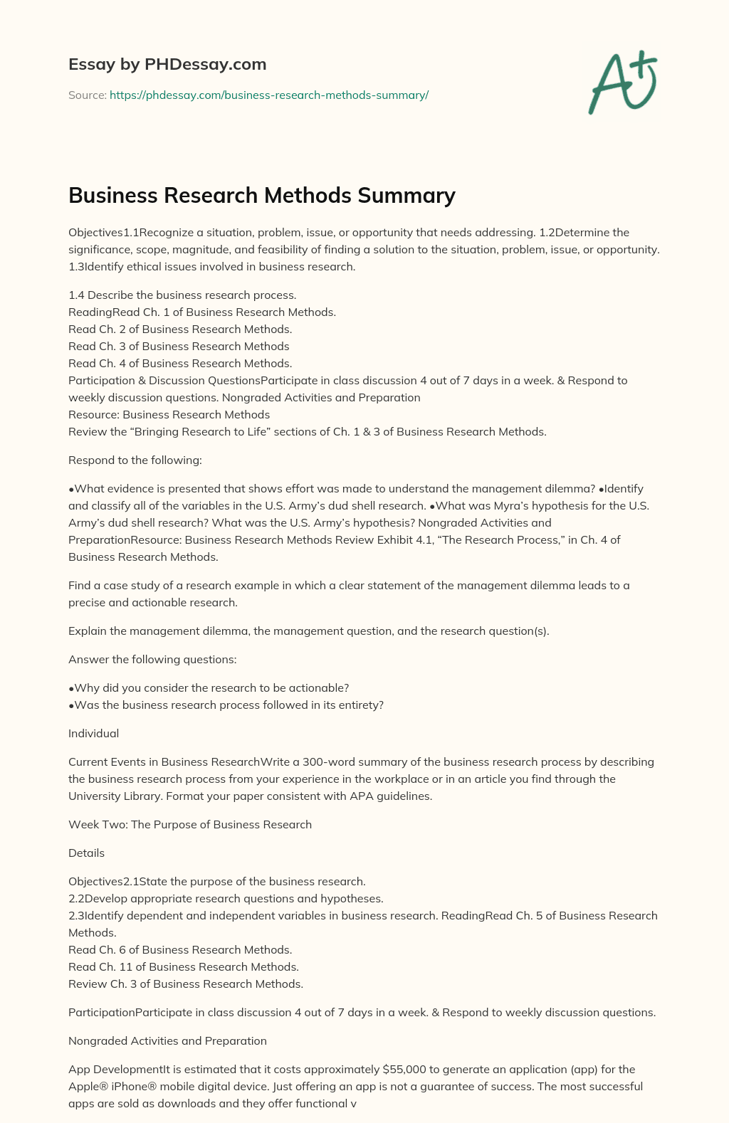 Business Research Methods Summary essay