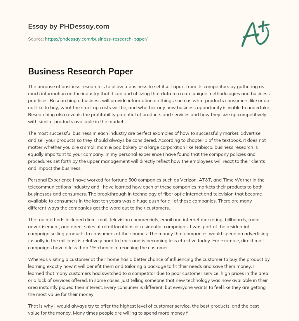 The Importance of Business Research for Competitive Advantage essay