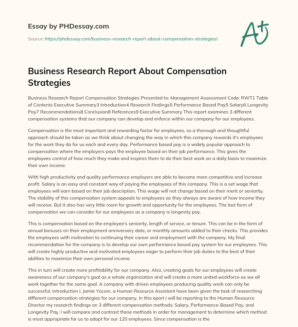 Business Research Report  About Compensation Strategies essay