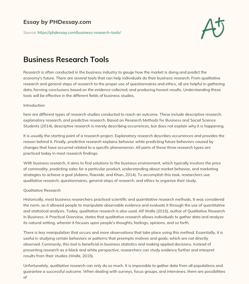 Tools and Types of Research in Business Studies essay