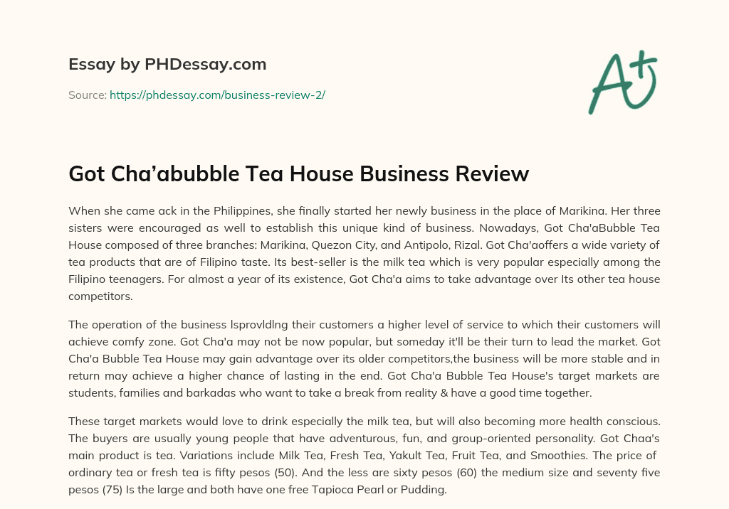 Got Cha’abubble Tea House Business Review essay