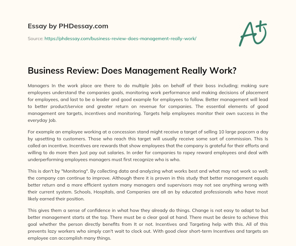 Business Review: Does Management Really Work? essay