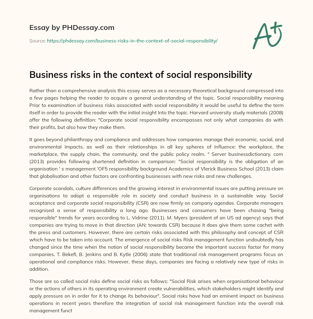 Business risks in the context of social responsibility essay