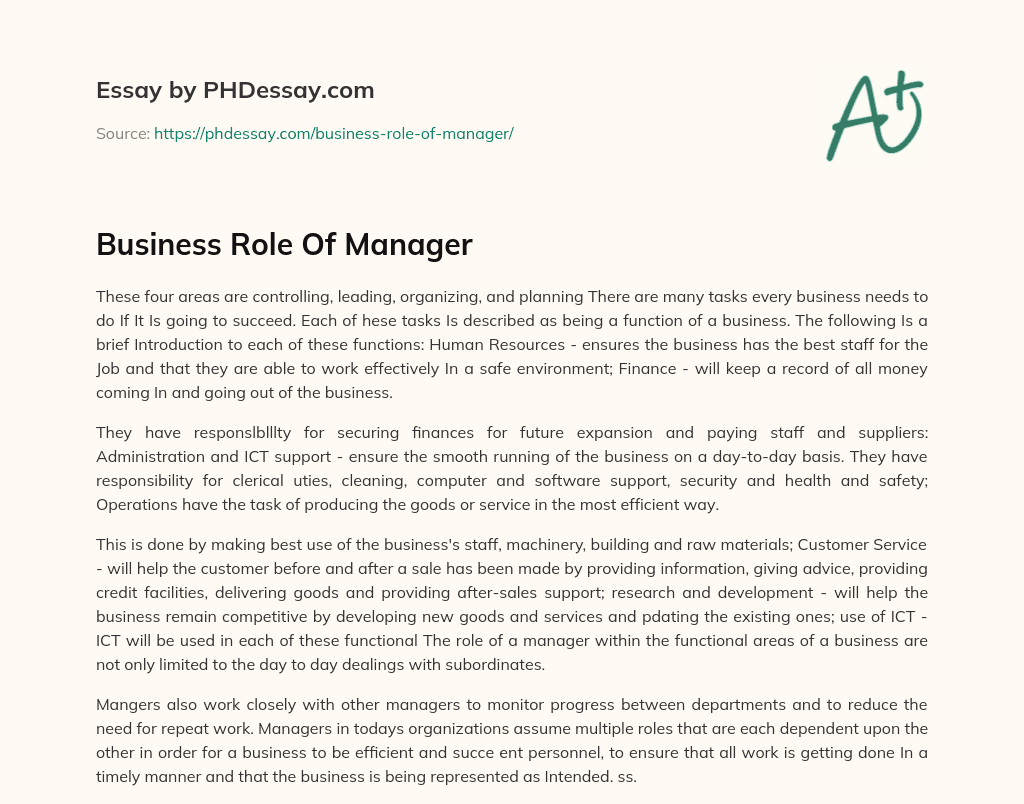 Business Role Of Manager essay