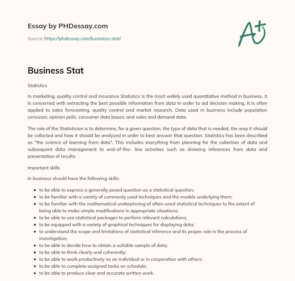 The Importance of Statistics in Business Decision Making essay
