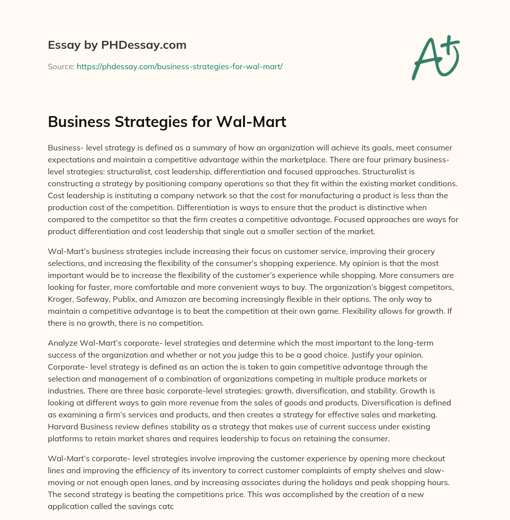 Business Strategies for Wal-Mart essay