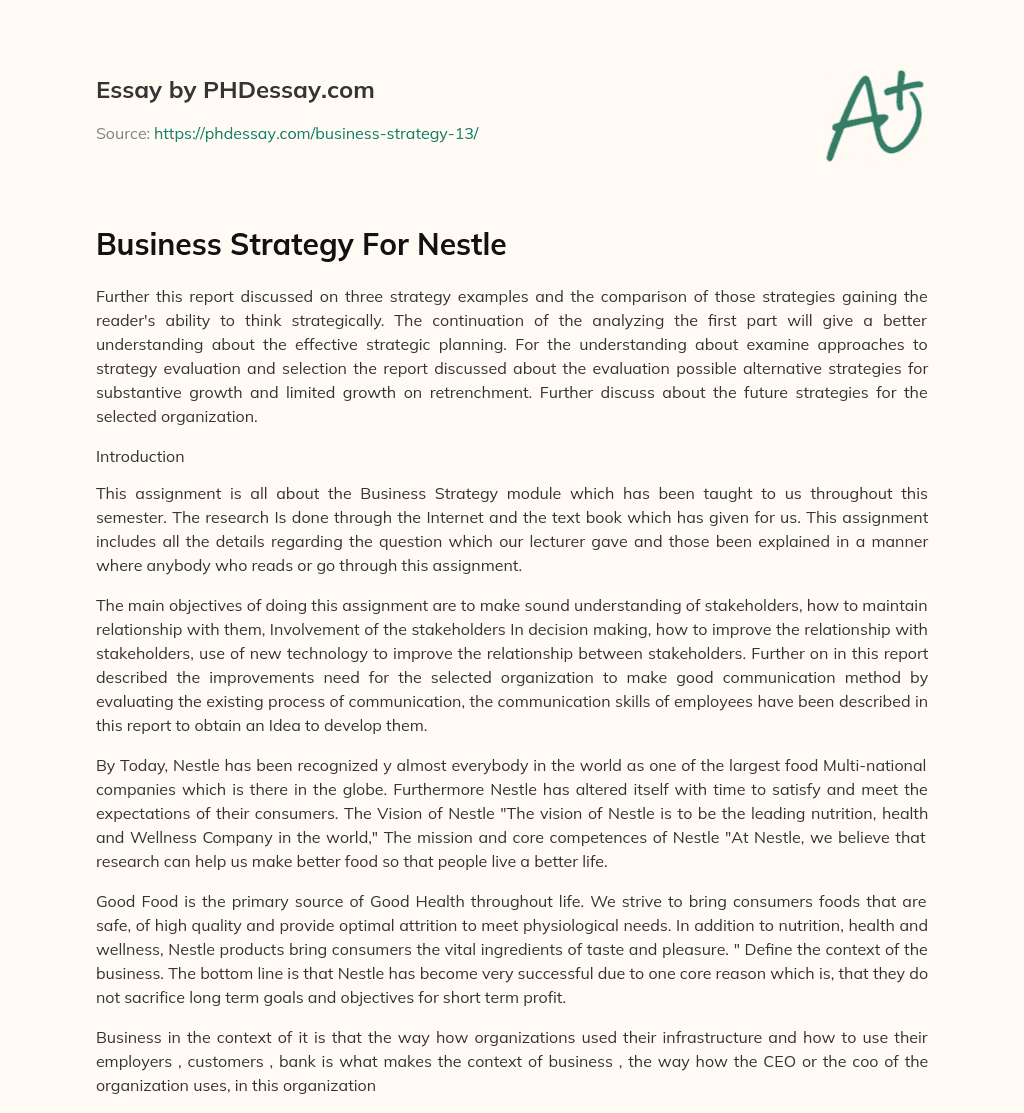 Business Strategy For Nestle essay