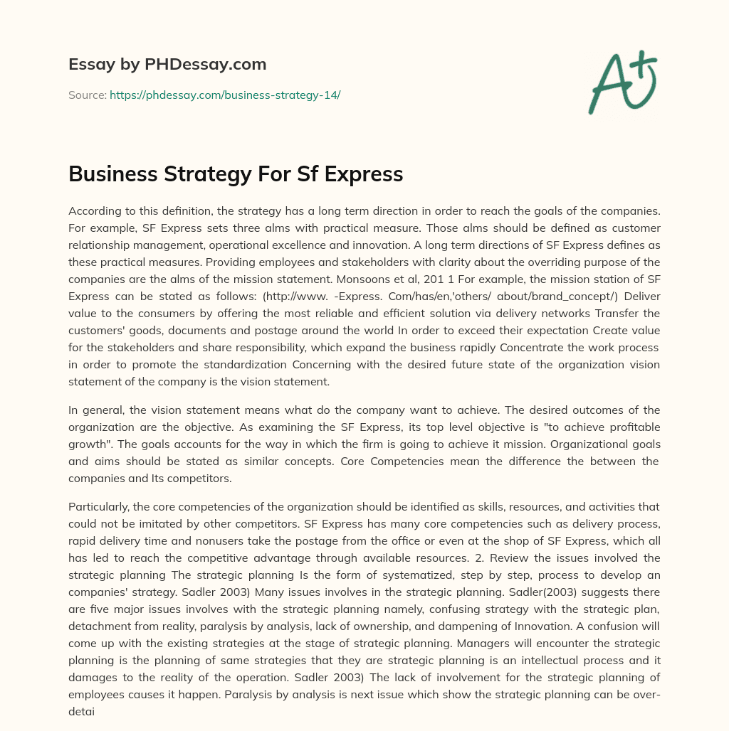 Business Strategy For Sf Express essay