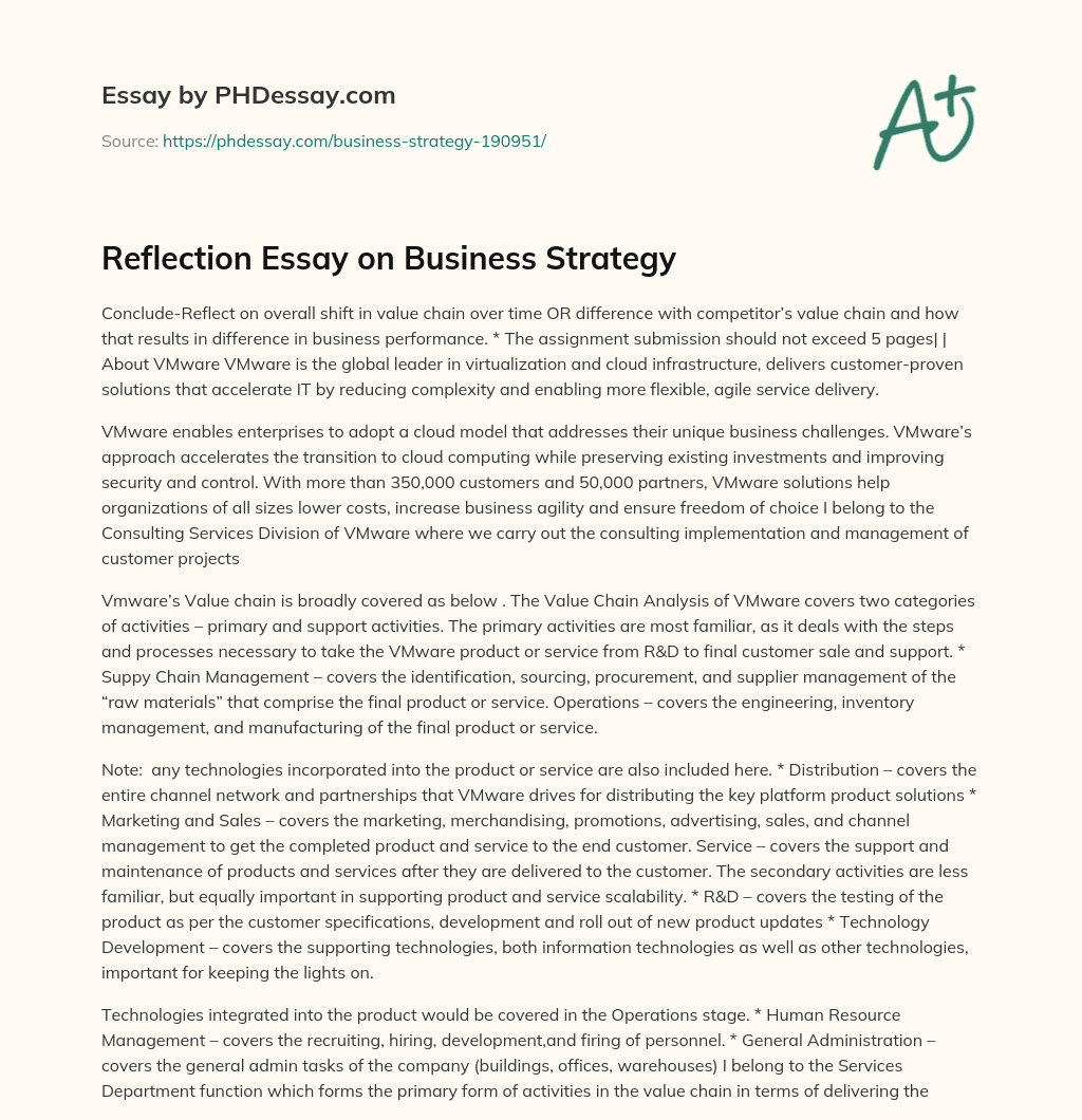 Reflection Essay on Business Strategy essay