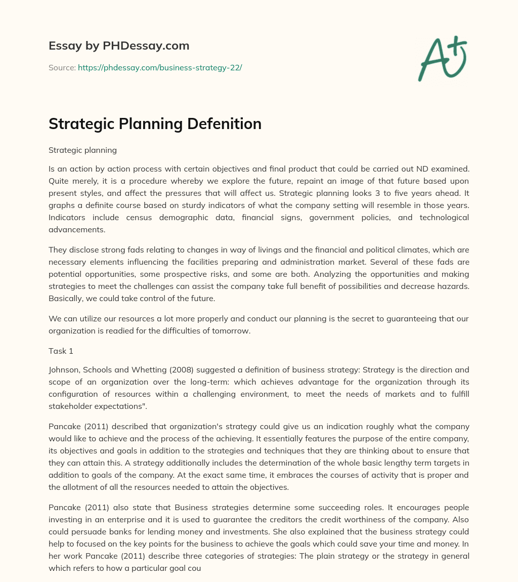 Strategic Planning Defenition essay