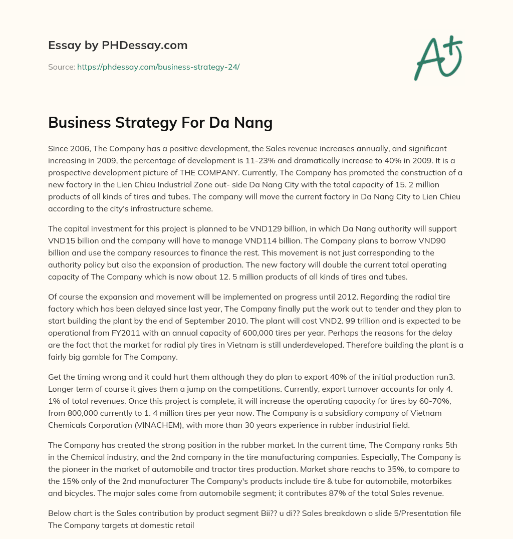 Business Strategy For Da Nang essay