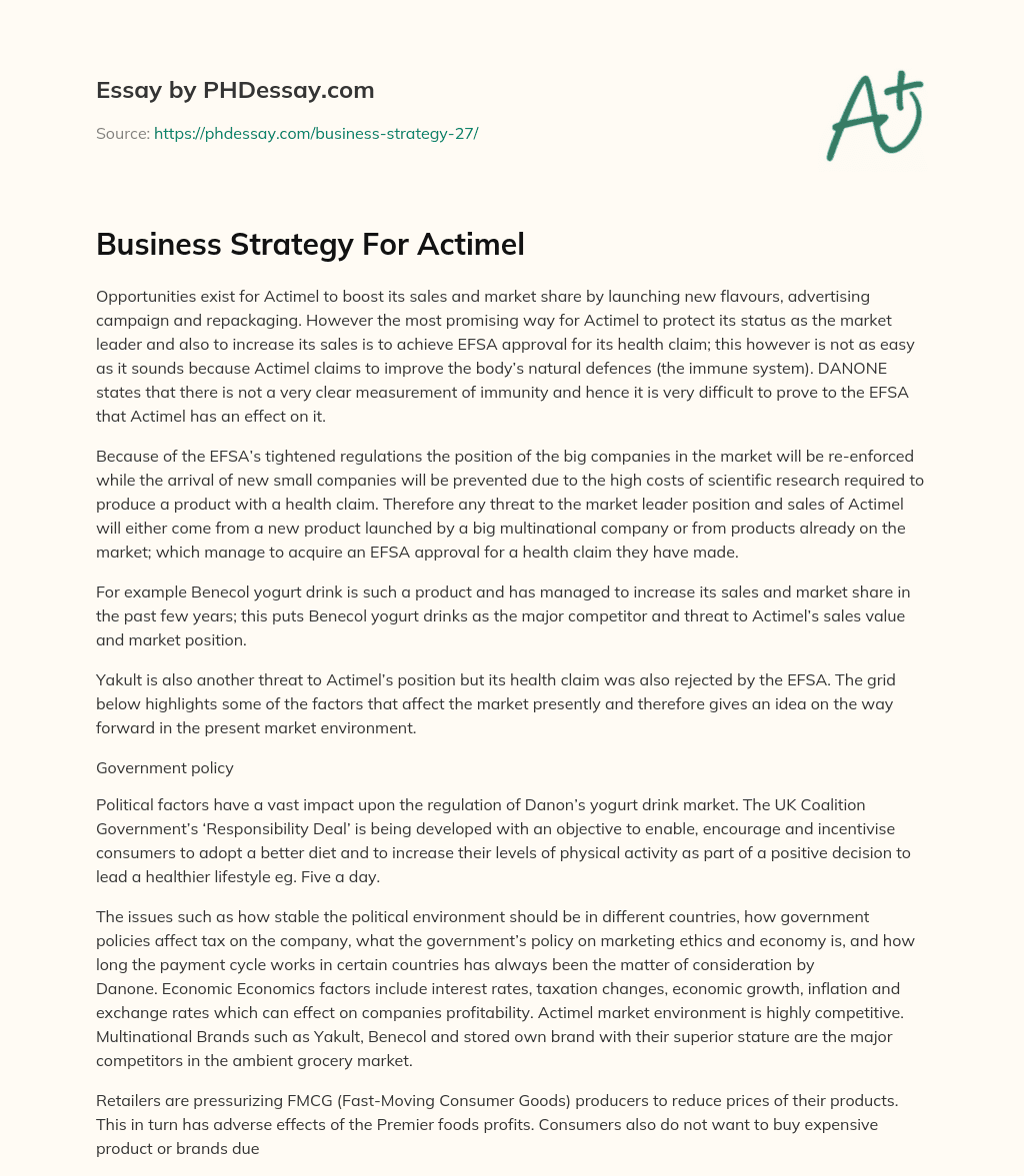 Business Strategy For Actimel essay