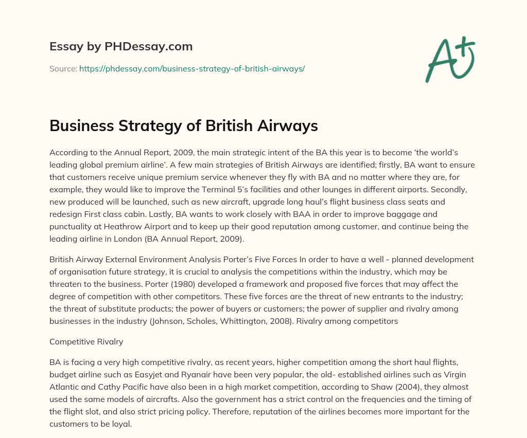 Business Strategy of British Airways essay